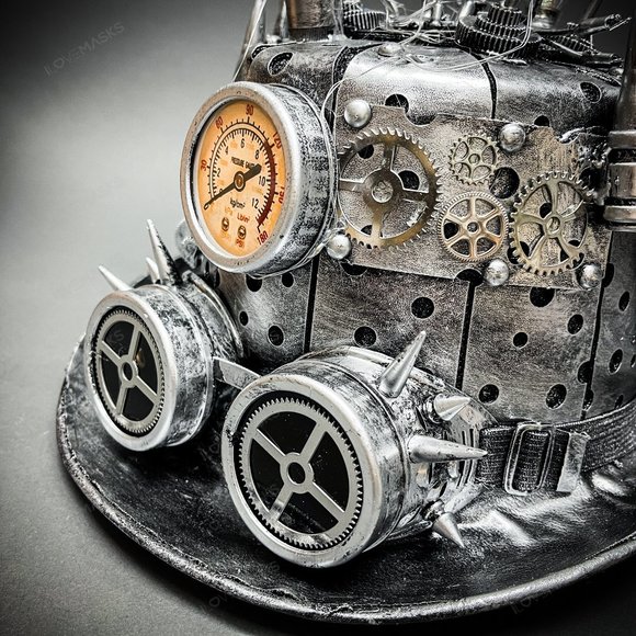 Steampunk Mad Scientist Time Traveler Top Hat - Antique Silver - Picture 3 of 5